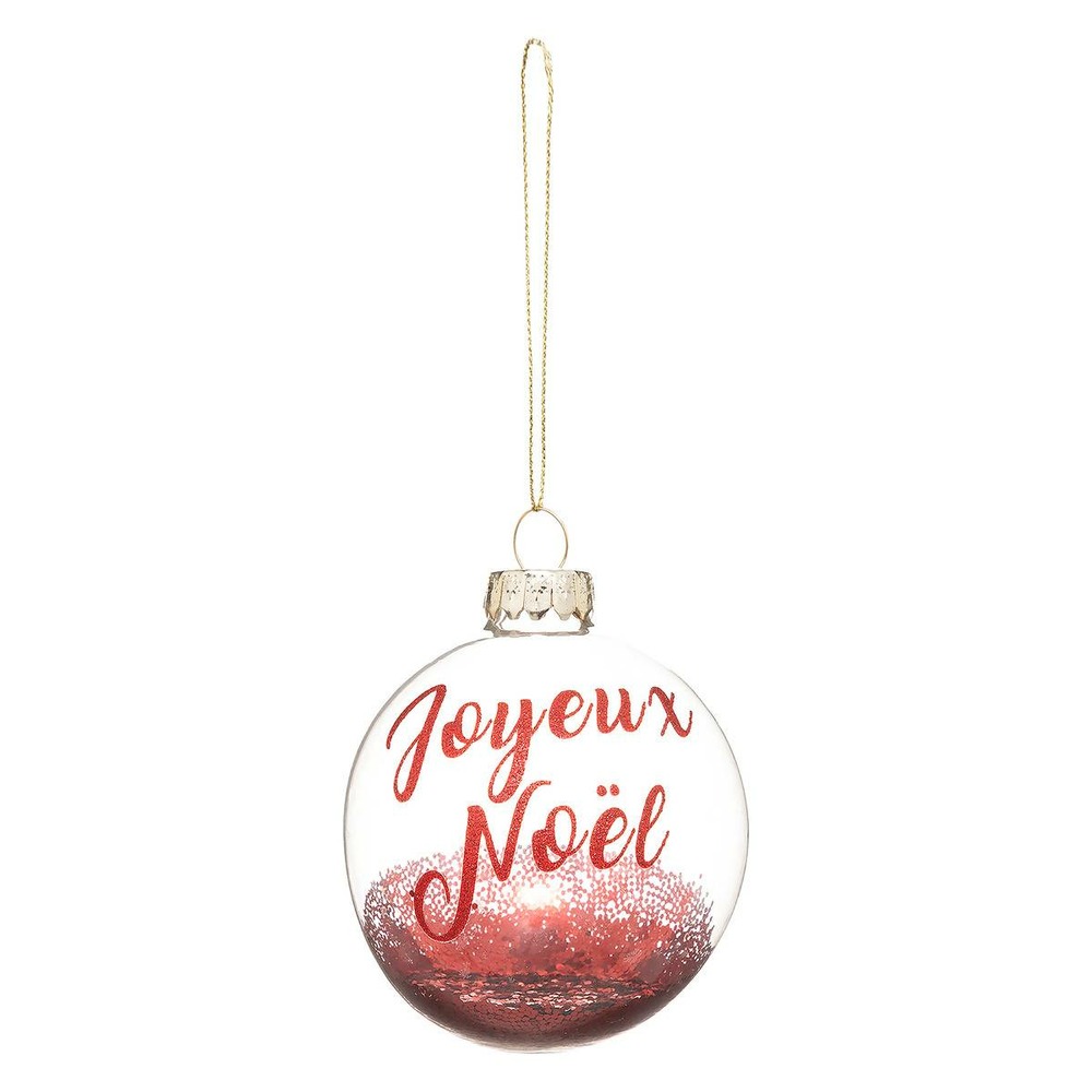 Boule de noël joyeux noël rouge 70mm en verre