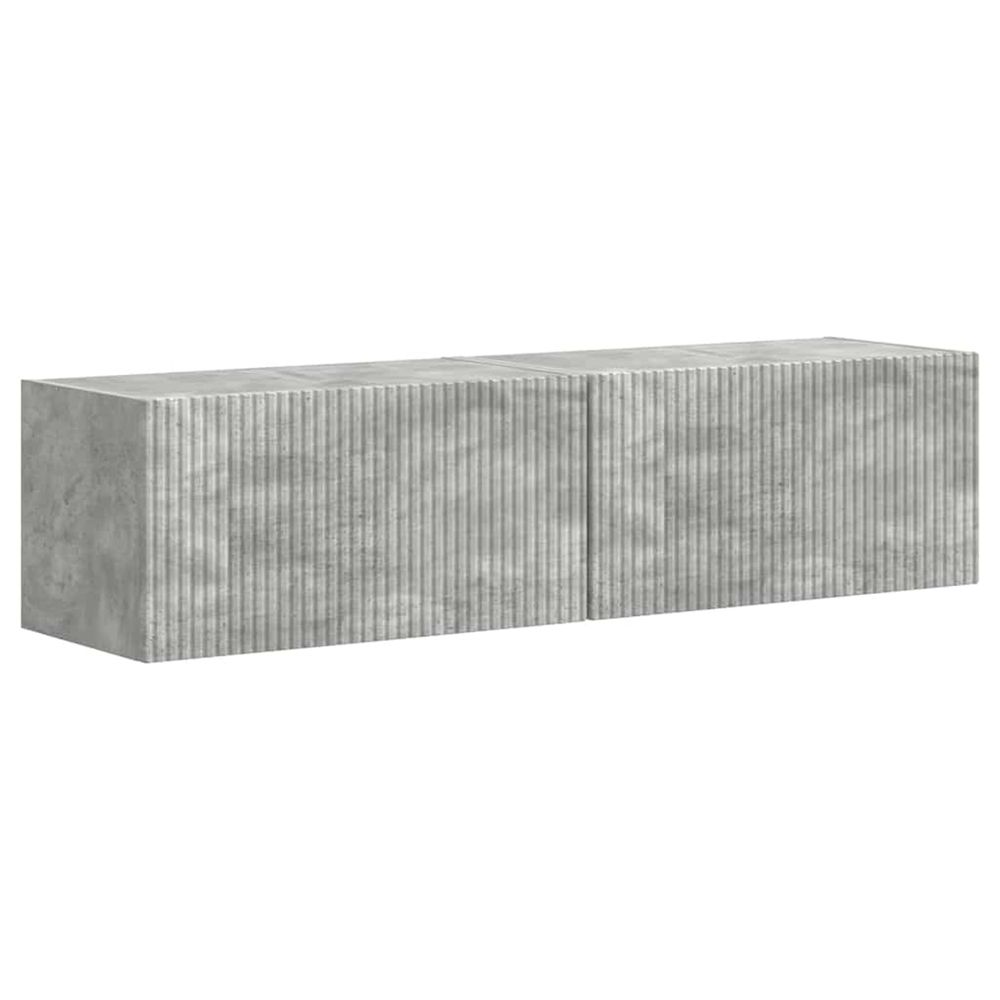 Meuble tv mural 2 pc gris béton bois d'ingénierie