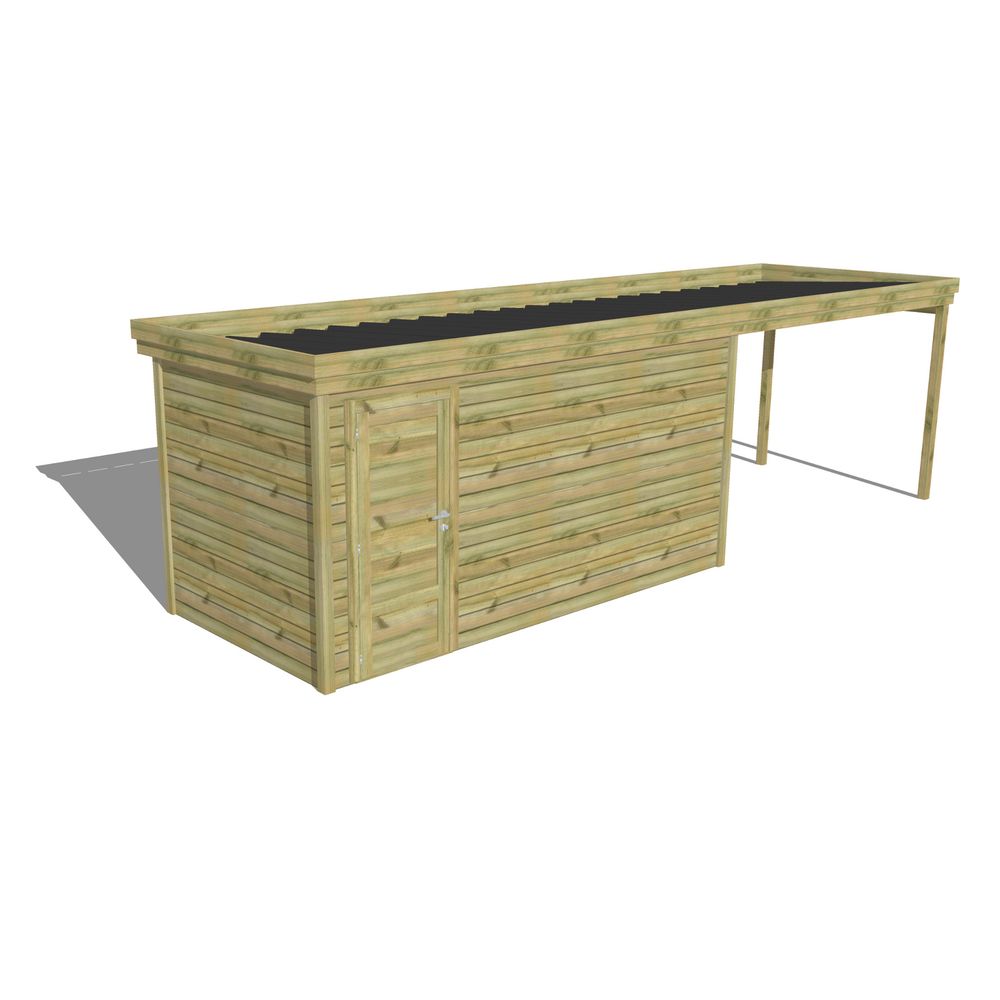 Abri de jardin bois pin traité autoclave 27mm - 7,84x2,14m / 17m2 - bac acier - abri français