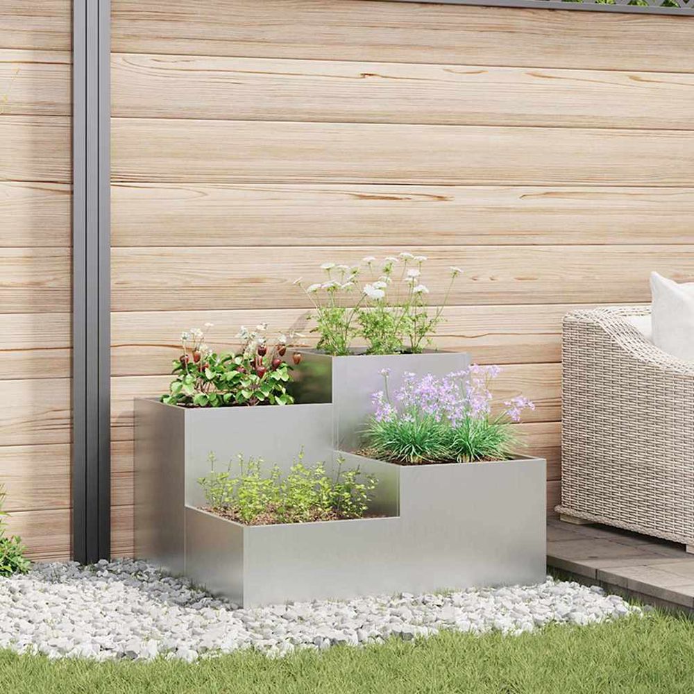Jardinière carrée acier galvanisé potager extérieur argent 80x80x60 cm