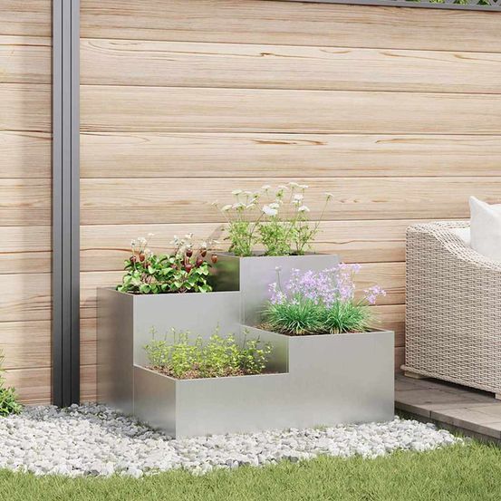 Jardinière carrée acier galvanisé potager extérieur argent 80x80x60 cm