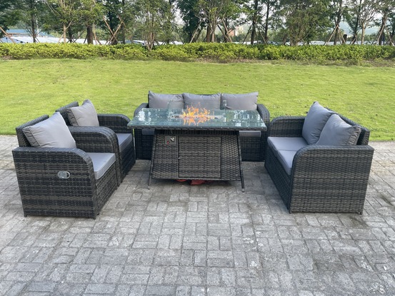 Rotin mobilier de jardin extérieur foyer à gaz table set chauffage à gaz salon amour canapé chaise longue