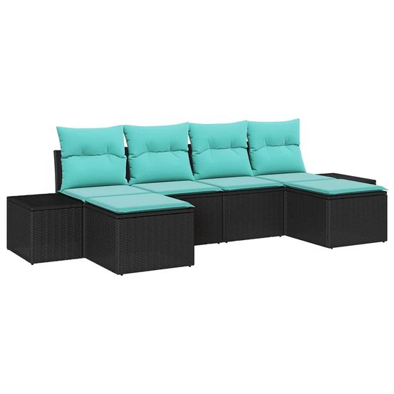 Ensemble de canapé de jardin 6 pc noir polyrotin