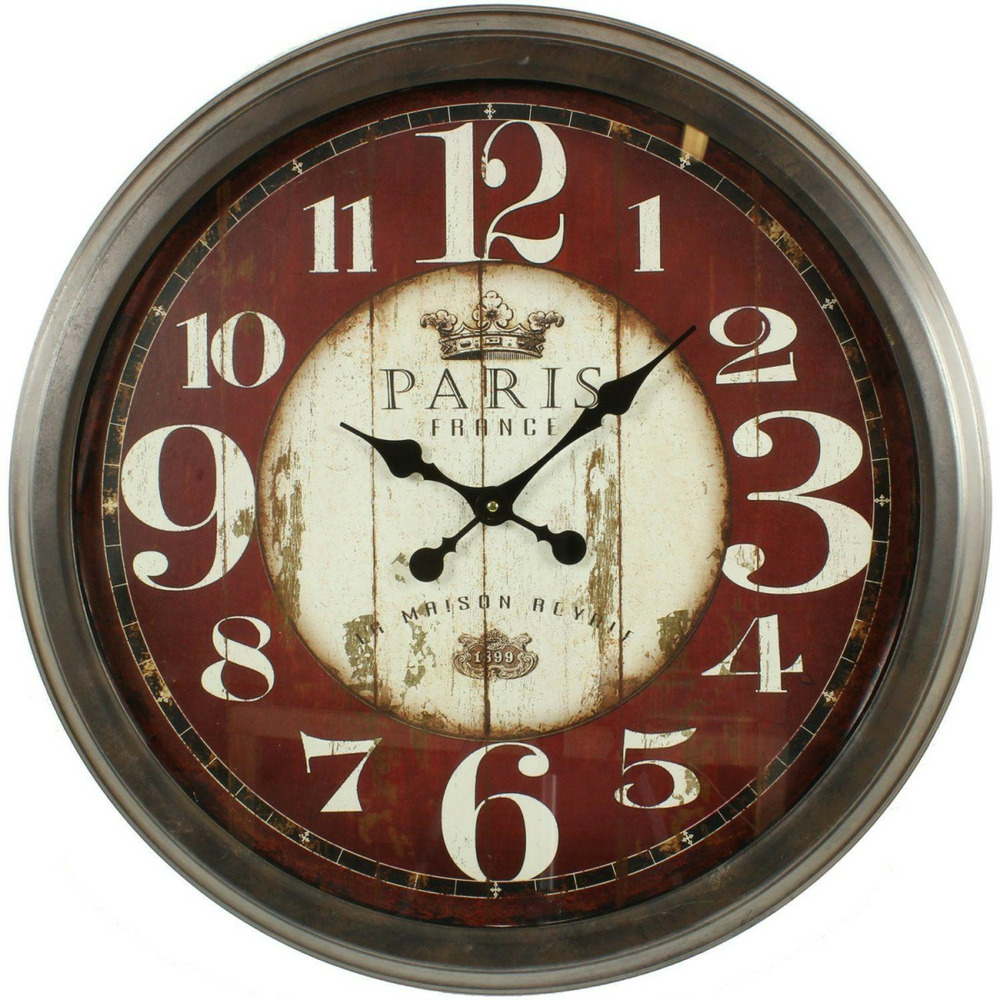 Grande horloge ancienne murale paris france fer bordeaux - décoration d'autrefois