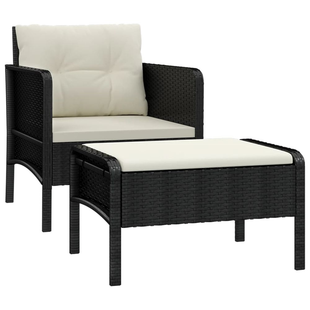 Salon de jardin 2 pcs avec coussins noir résine tressée