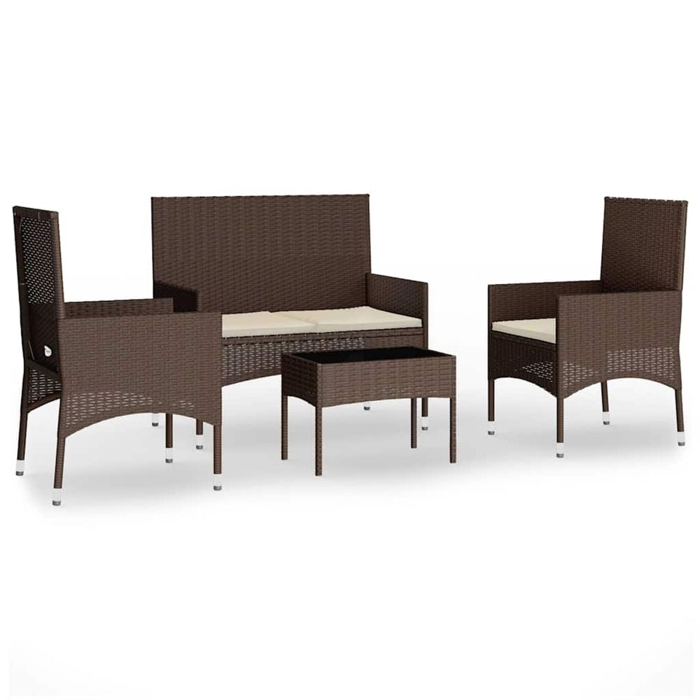 Salon de jardin 4 pcs avec coussins marron résine tressée