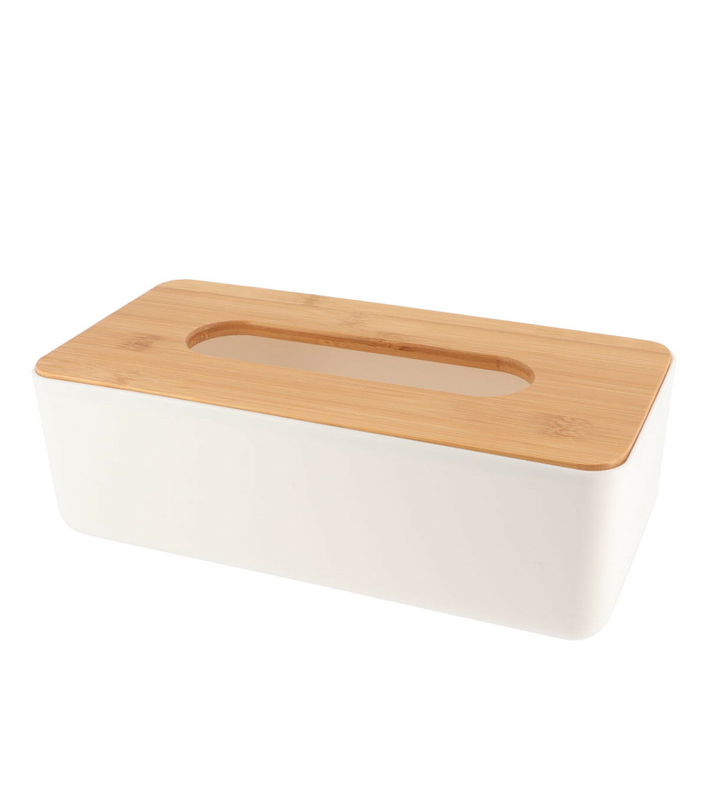 Boîte à mouchoirs blanche et couvercle en bambou