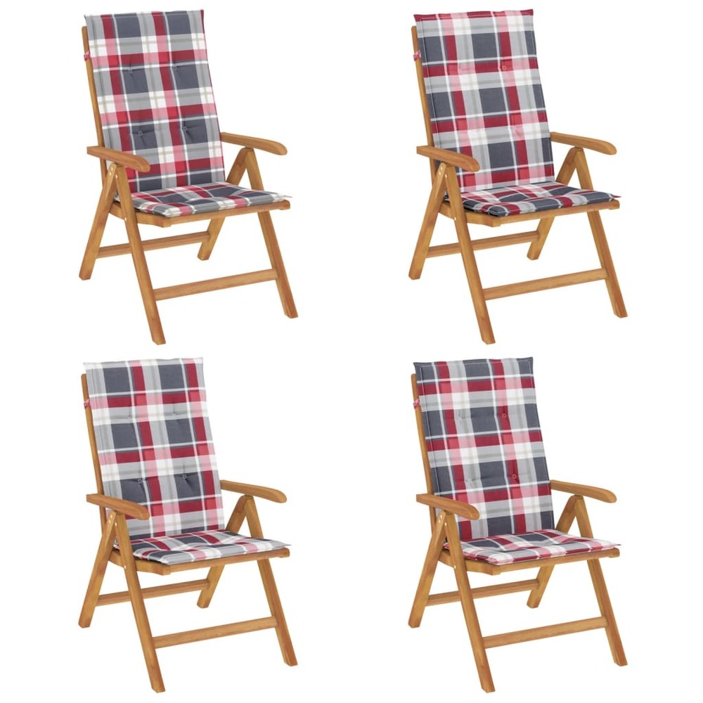 Chaises de jardin inclinables lot de 4 et coussins bois teck