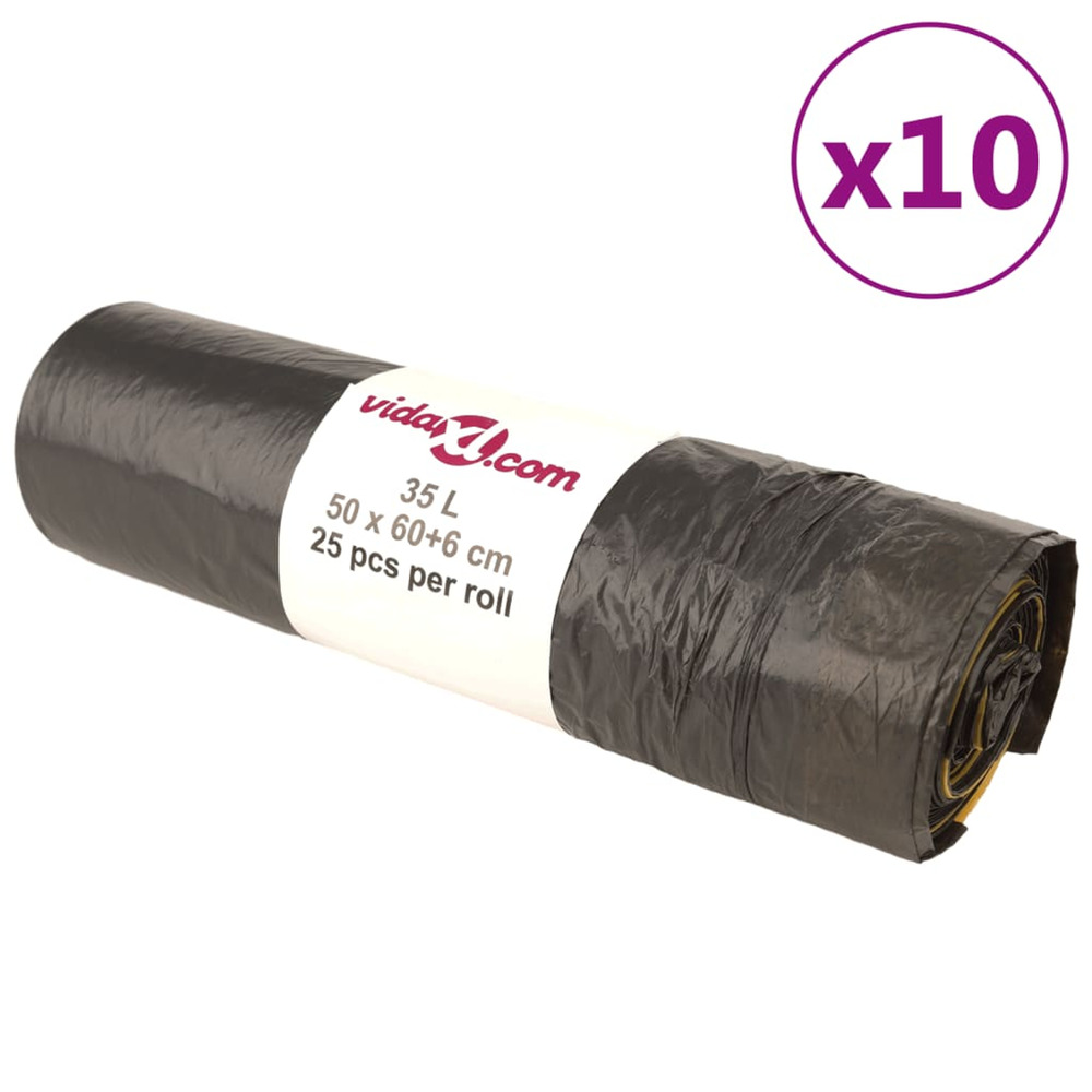 Sacs poubelles avec cordons 250 pcs noir 35 l