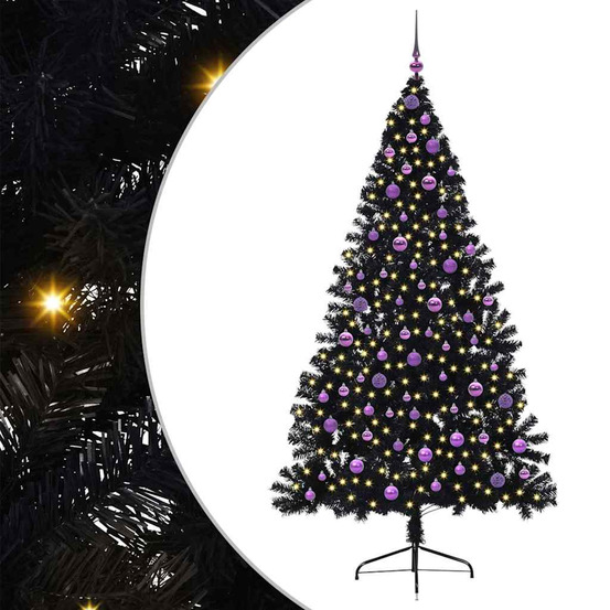Sapin de noël artificiel pré-éclairé noir 210 cm pvc