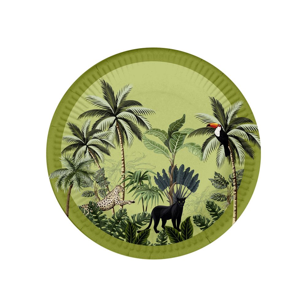 Set de 10 assiettes en carton 18 cm toucan palmeraie
