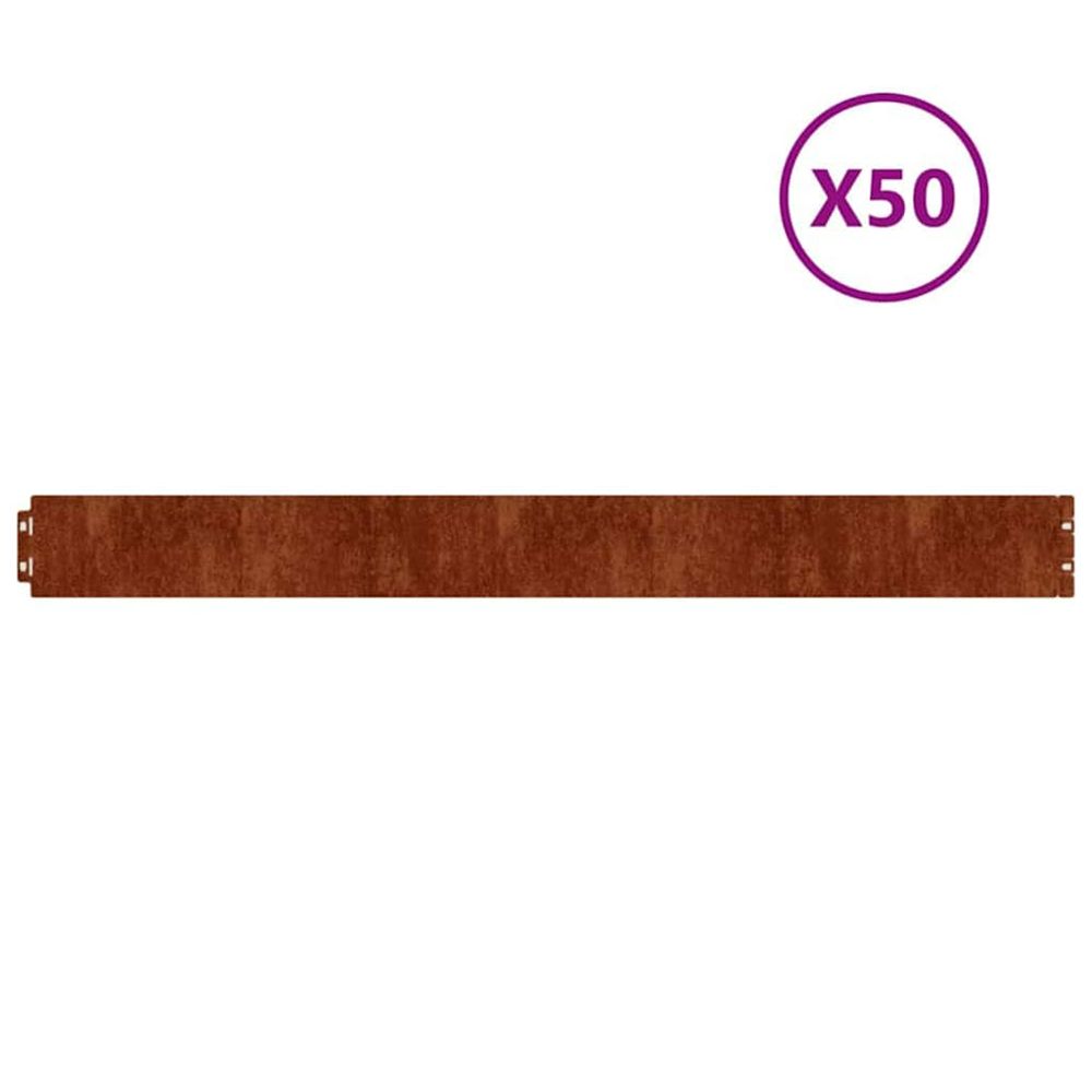 Bordure de pelouse 50 pc 10 x 103 cm acier patiné rouillé