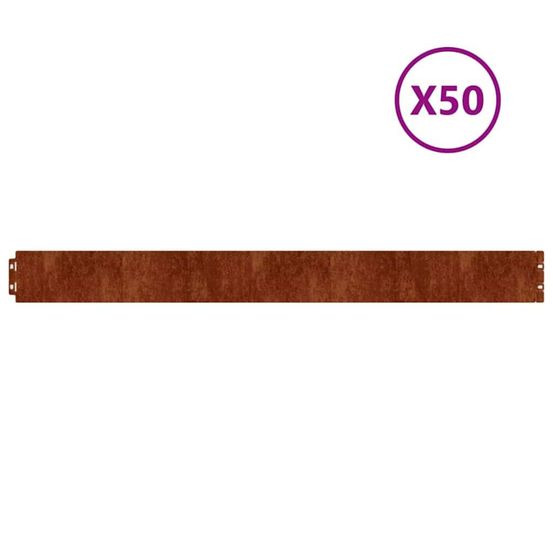 Bordure de pelouse 50 pc 10 x 103 cm acier patiné rouillé