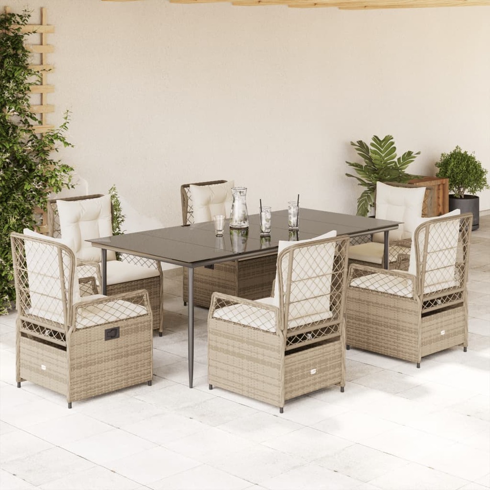 Ensemble à manger de jardin et coussins 7 pcs beige poly rotin