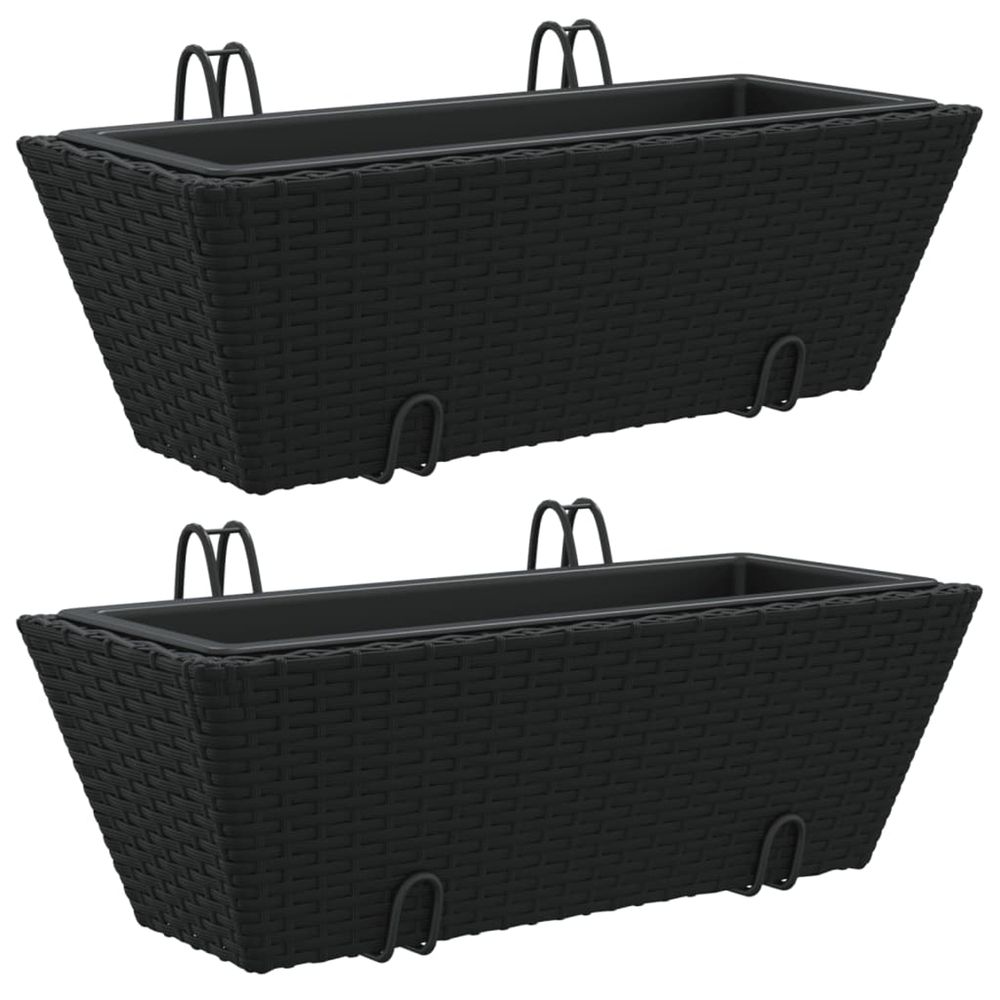 Jardinière d'extérieurs avec crochets 2 pcs noir résine tressée