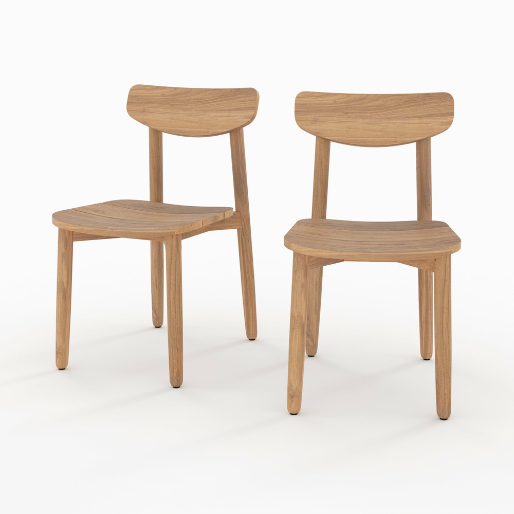 Lufy-lot de 2 chaises de jardin en bois de teck recyclé