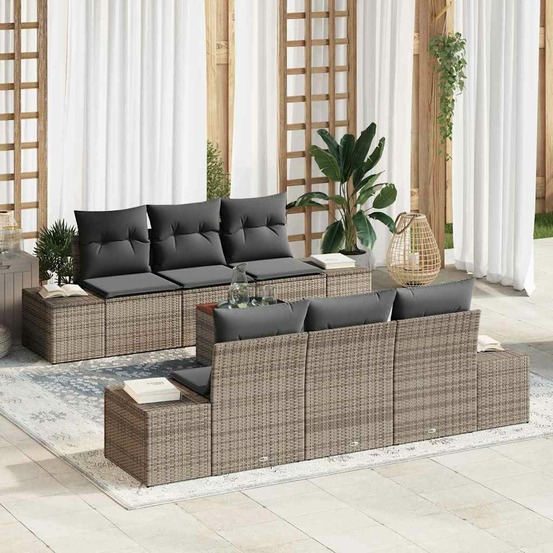 Ensemble de canapé de jardin avec stockage 7 pcs gris polyrotin