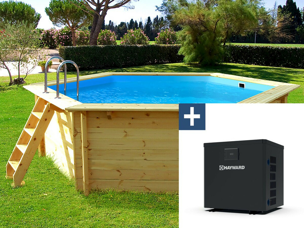 Piscine bois Hawai - 4.10 x 1.20 m + Pompe à chaleur 3.5 kW