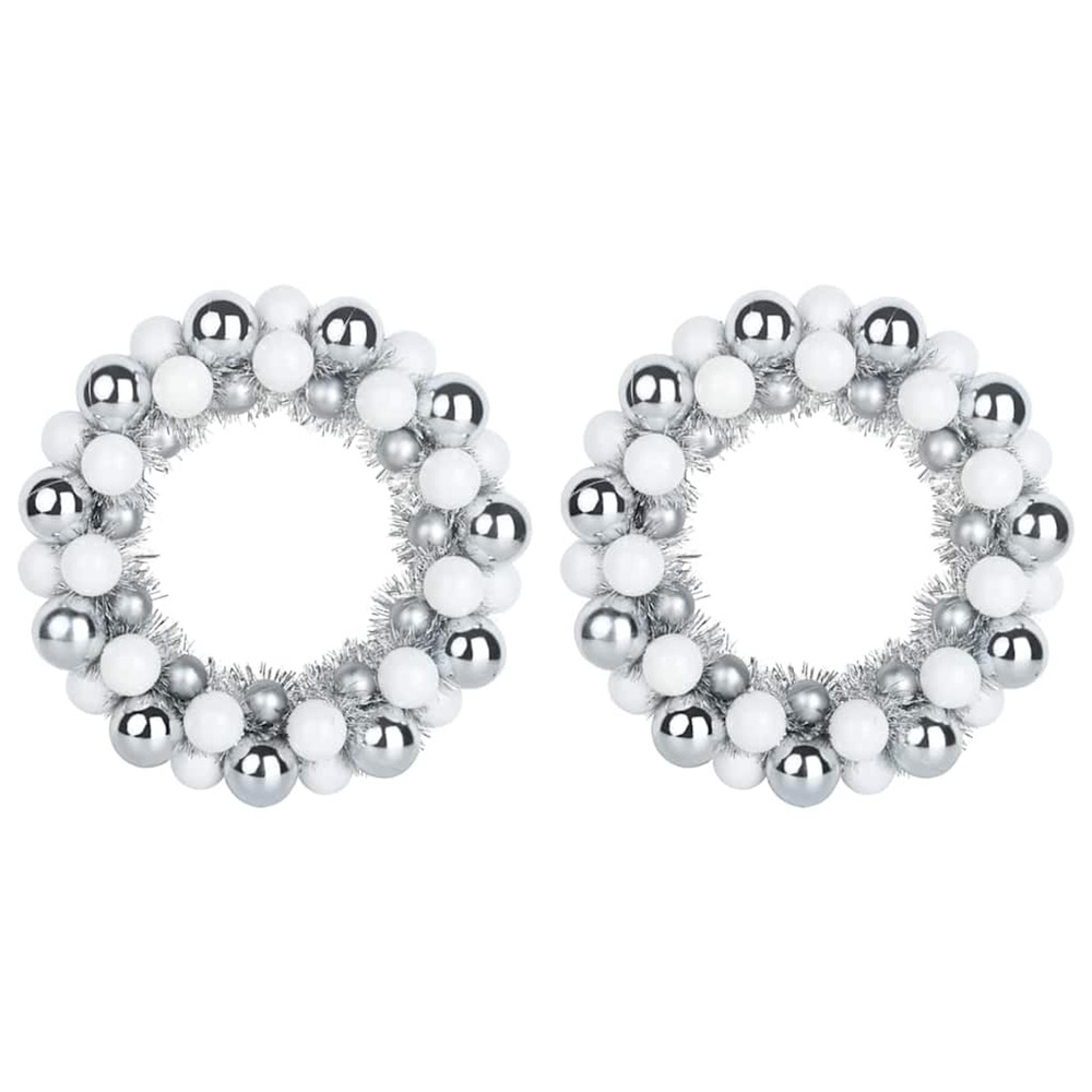 Couronnes de boules de noël 2 pcs blanc et argent