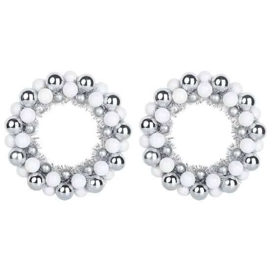 Couronnes de boules de noël 2 pcs blanc et argent