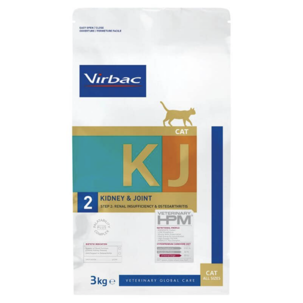 Croquettes chat veterinary hpm cat kj2 kidney joint - virbac 3 kg