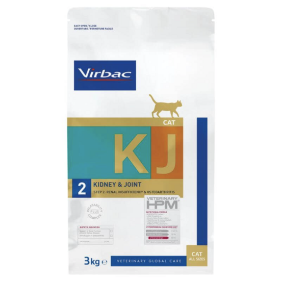 Croquettes chat veterinary hpm cat kj2 kidney joint - virbac 3 kg