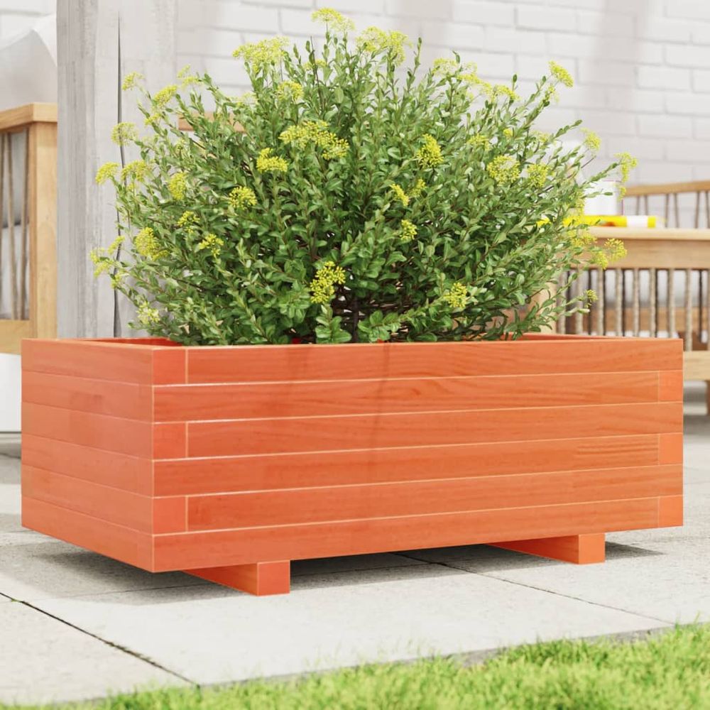 Jardinière rectangulaire en bois massif cire marron 70x40cm balcon