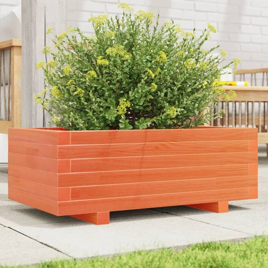 Jardinière rectangulaire en bois massif cire marron 70x40cm balcon