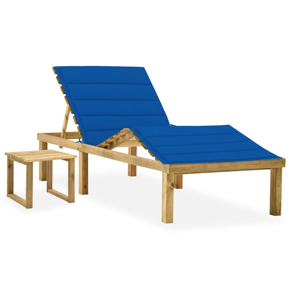 Chaise longue de jardin avec table et coussin pin imprégné bain de soleil