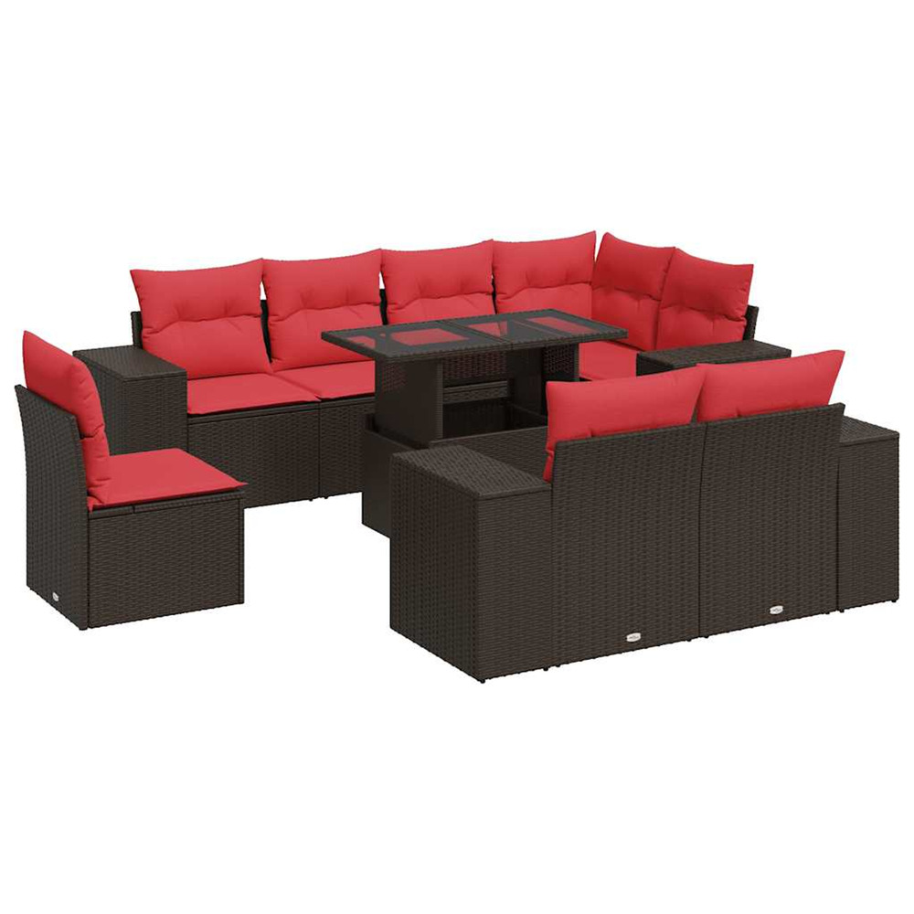 Salon de jardin avec coussins 9pcs marron résine tressée acacia