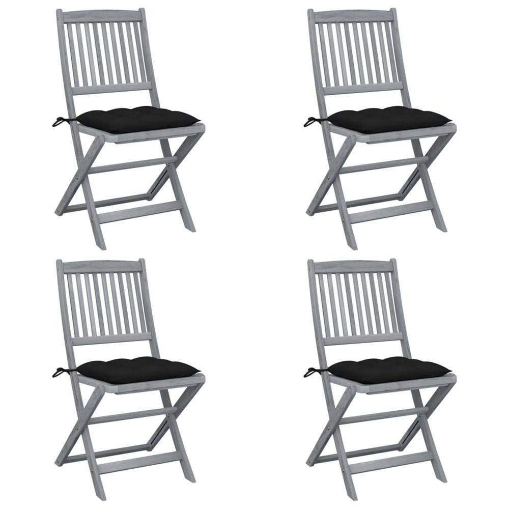 Chaises pliantes 4 pièces avec coussins en bois d'acacia massif