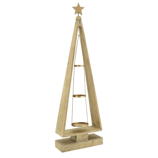 Porte bougies en bois vieilli et métal sapin de noël