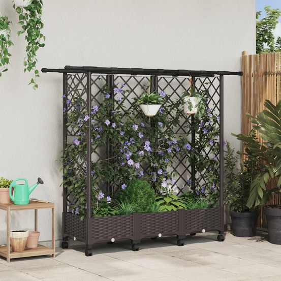 Jardinière surélevée polypropylène jardin terrasse support plantes grimpantes 164x40x127 marron