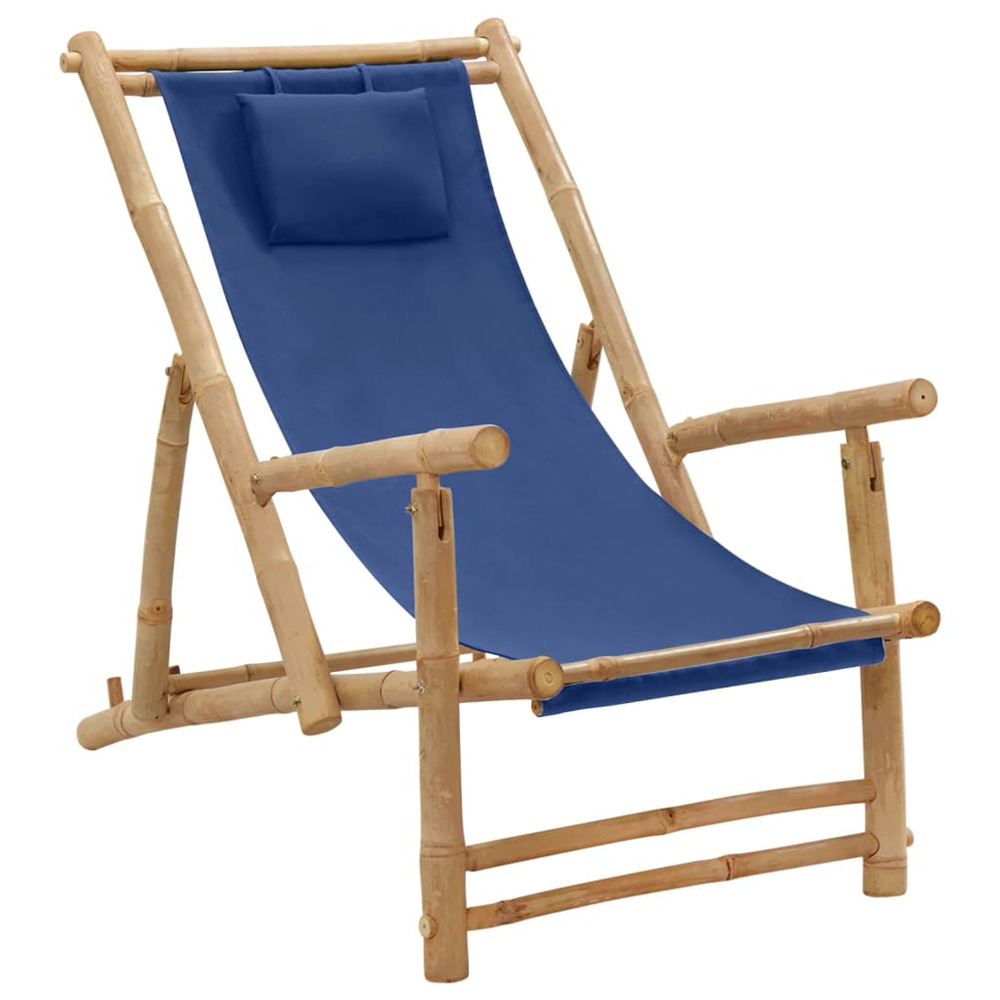Chaise de terrasse bambou et toile bleu marine