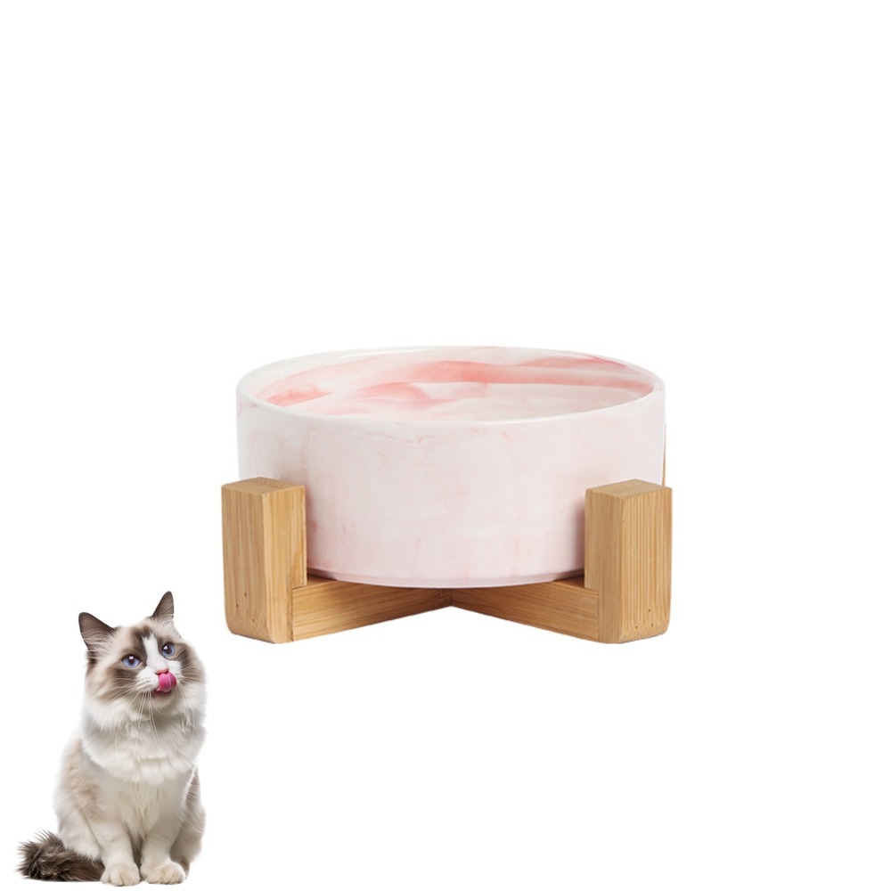 Bol surélevé en céramique et bois pour chat