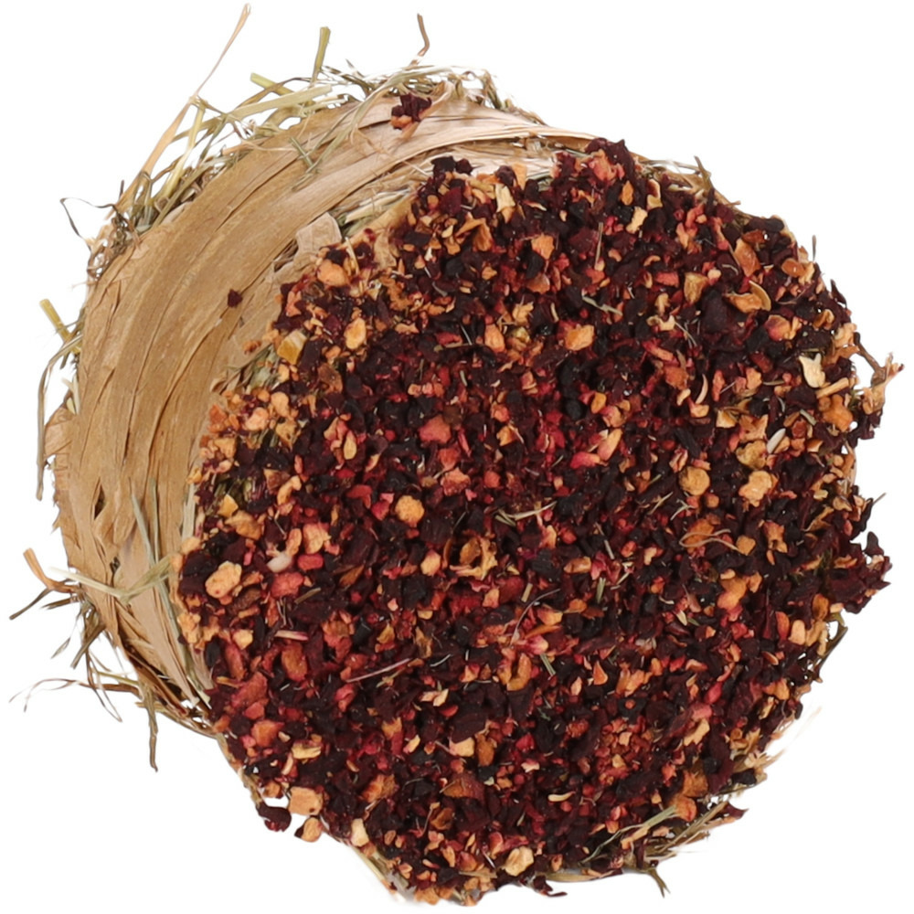 Friandise rouleau de foin avec pomme et betterave ø 9 cmx 6 cm pour rongeur