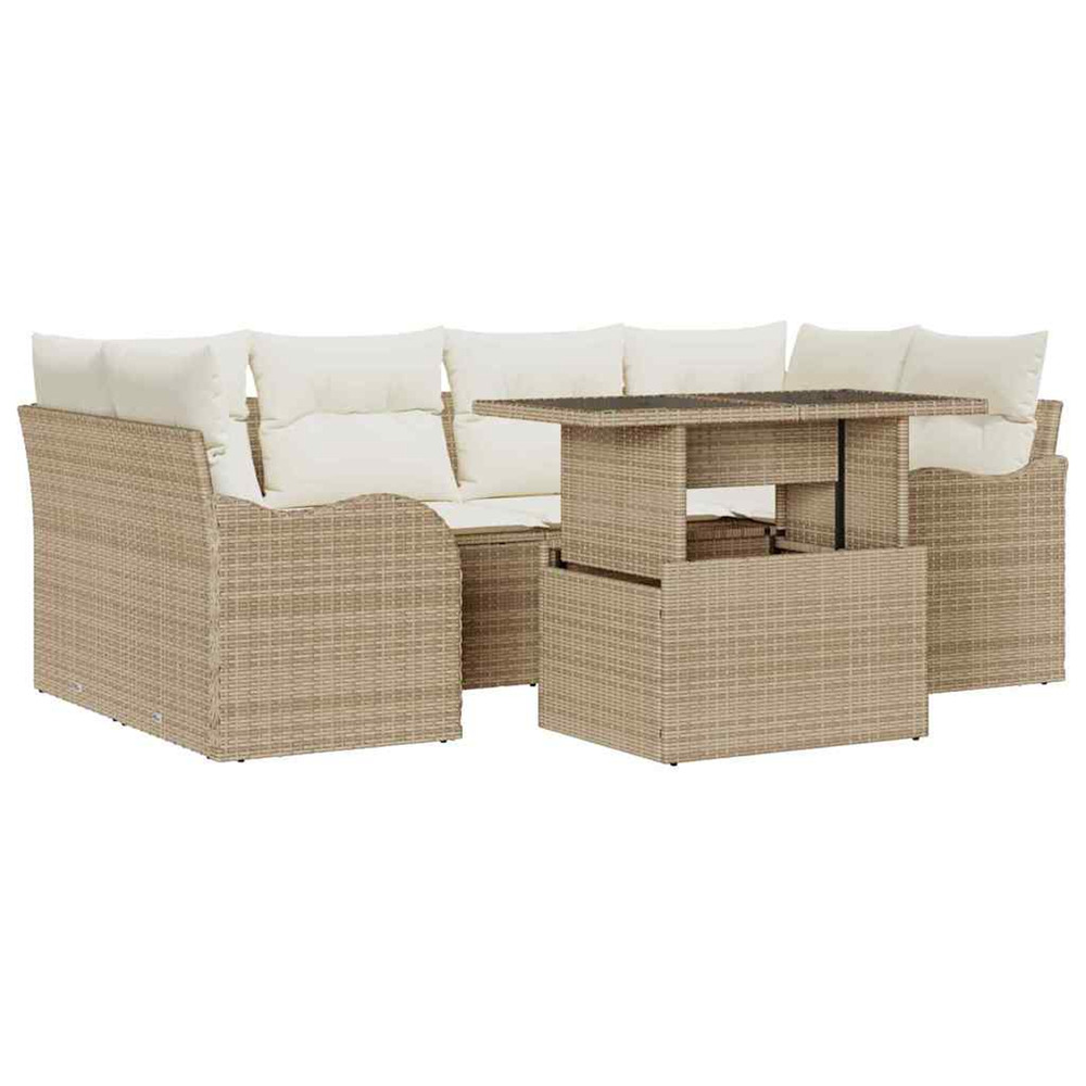 Ensemble de canapé de jardin 7 pcs beige poly rotin