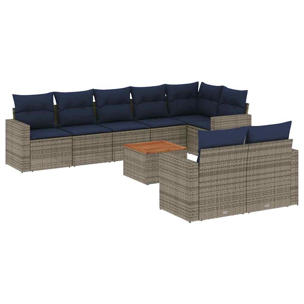 Salon de jardin 9 pcs avec coussins gris résine tressée