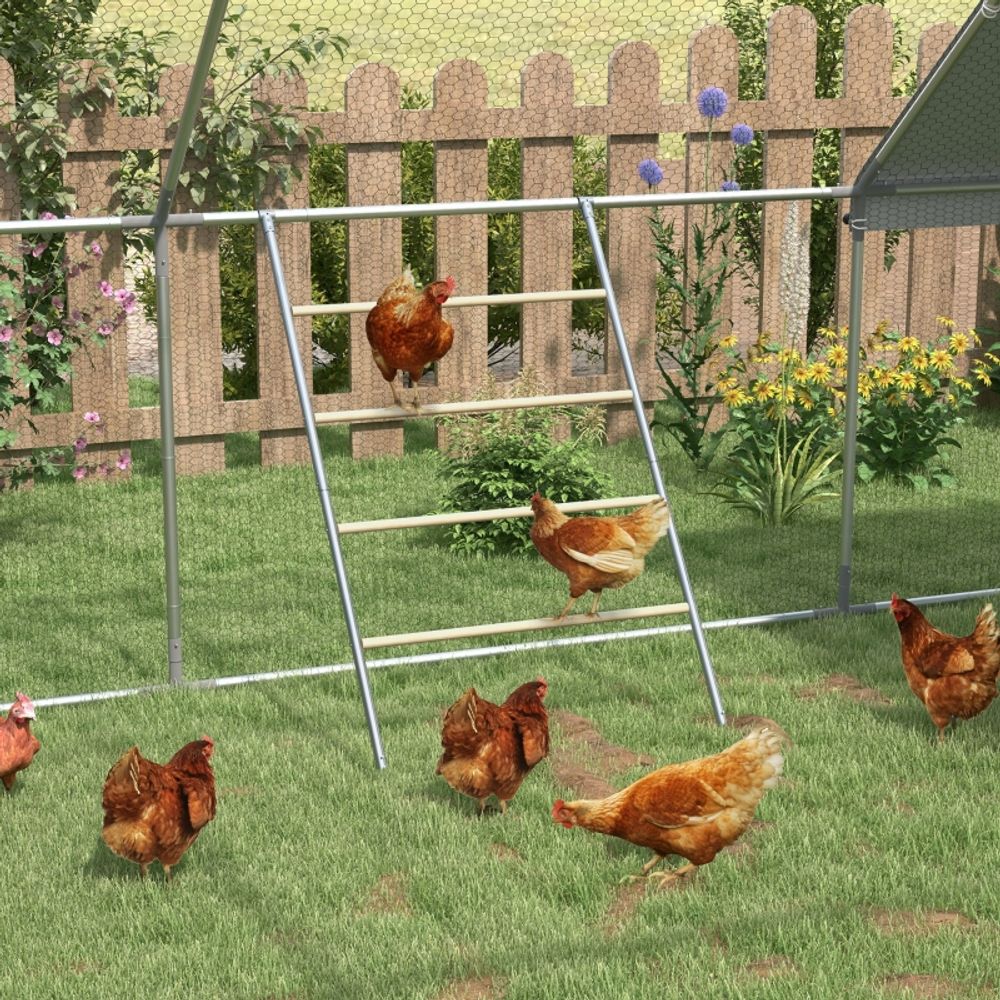 Perchoir échelle poules acier bois repos nocturne 4 niveaux 140x86cm naturel