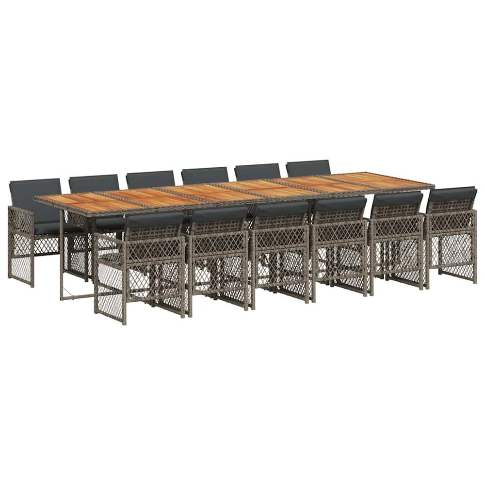 Ensemble à manger de jardin coussins 13 pcs gris résine tressée