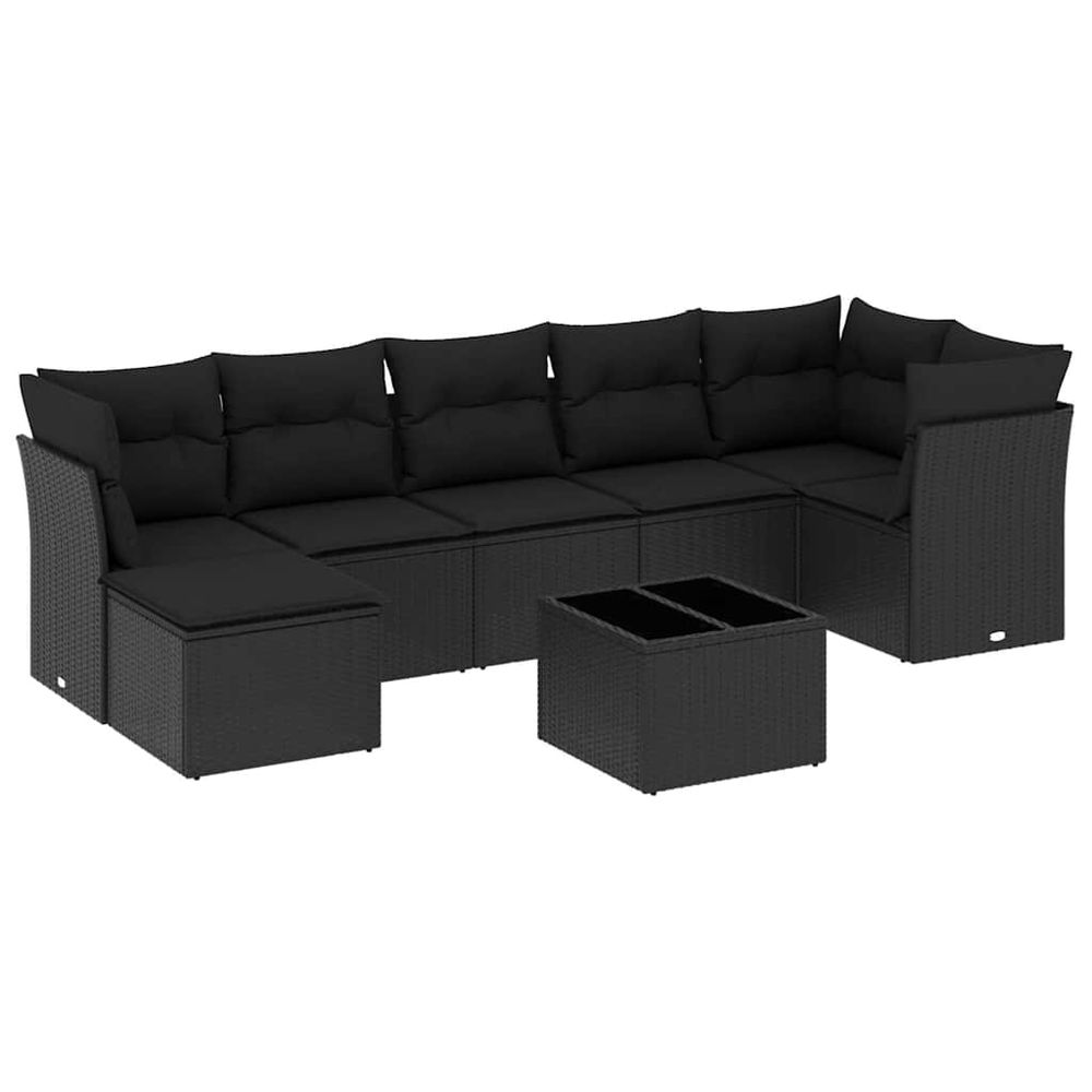Salon de jardin 8 pcs avec coussins noir résine tressée