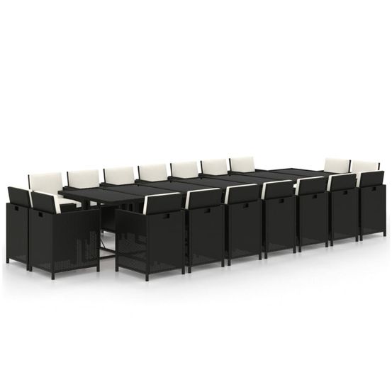 Ensemble à manger de jardin coussins 19 pcs résine tressée noir