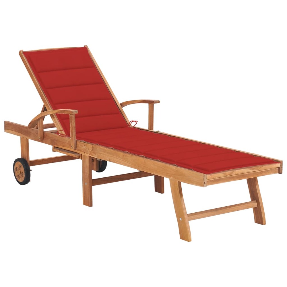 Chaise longue avec coussin rouge bois de teck solide