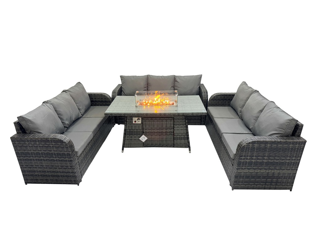 Salon de jardin avec table de foyer à gaz 4 pièces ensemble de canapés en rotin gris foncé mixte