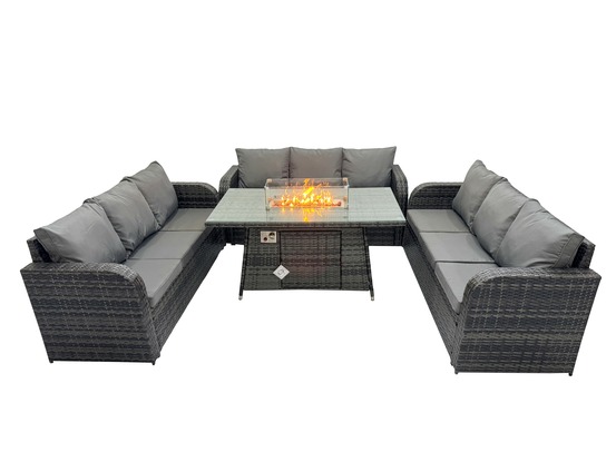 Salon de jardin avec table de foyer à gaz 4 pièces ensemble de canapés en rotin gris foncé mixte