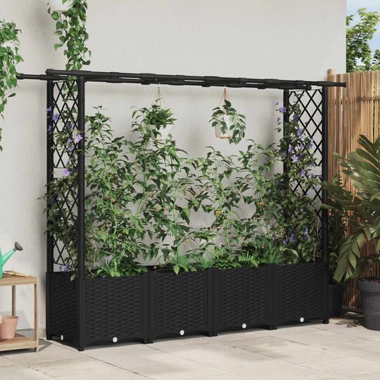 Lit potager surélevé treillis pp jardin support plantes toit plat 203x40x136cm noir