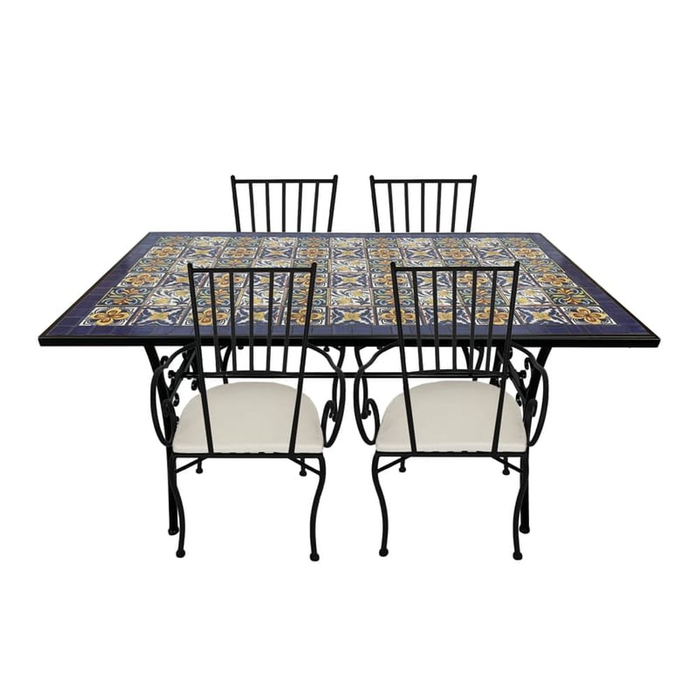 Ensemble repas mosaïque leonie 4 chaises bleu méd.