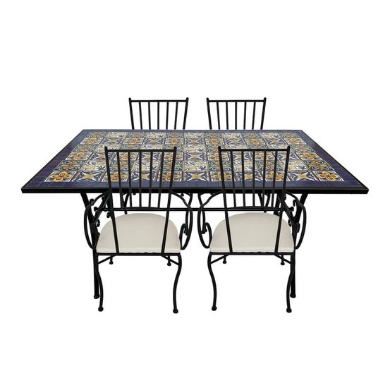 Ensemble repas mosaïque leonie 4 chaises bleu méd.