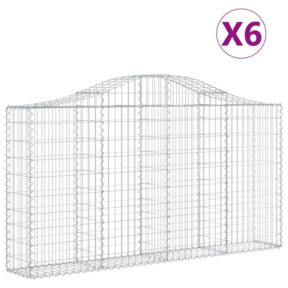 Paniers à gabions arqués 6 pcs 200x30x100/120 cm fer galvanisé
