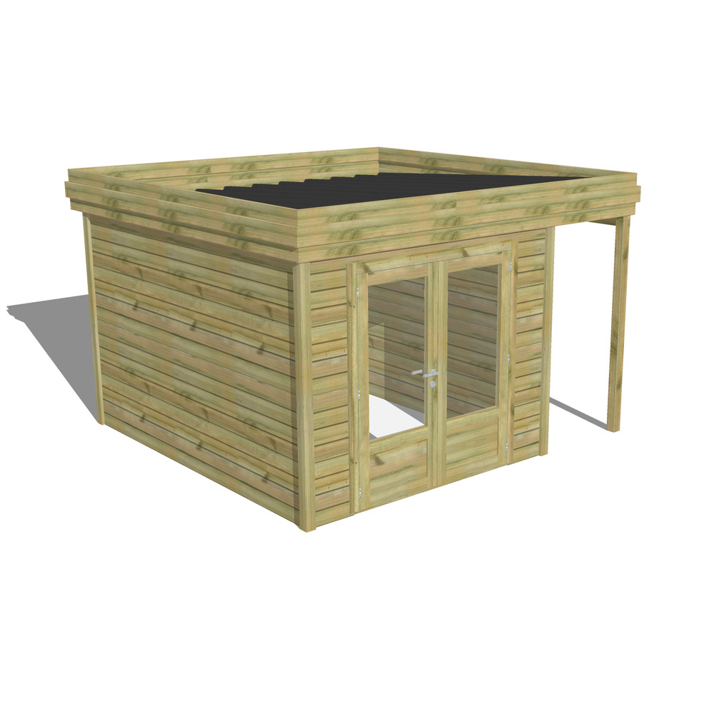 Abri de jardin bois pin traité autoclave 27mm - 3,64x3,44m / 13m2 - bac acier - abri français